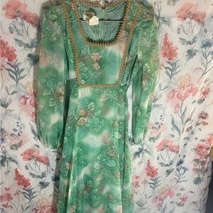 Vintage Floral Green Dress